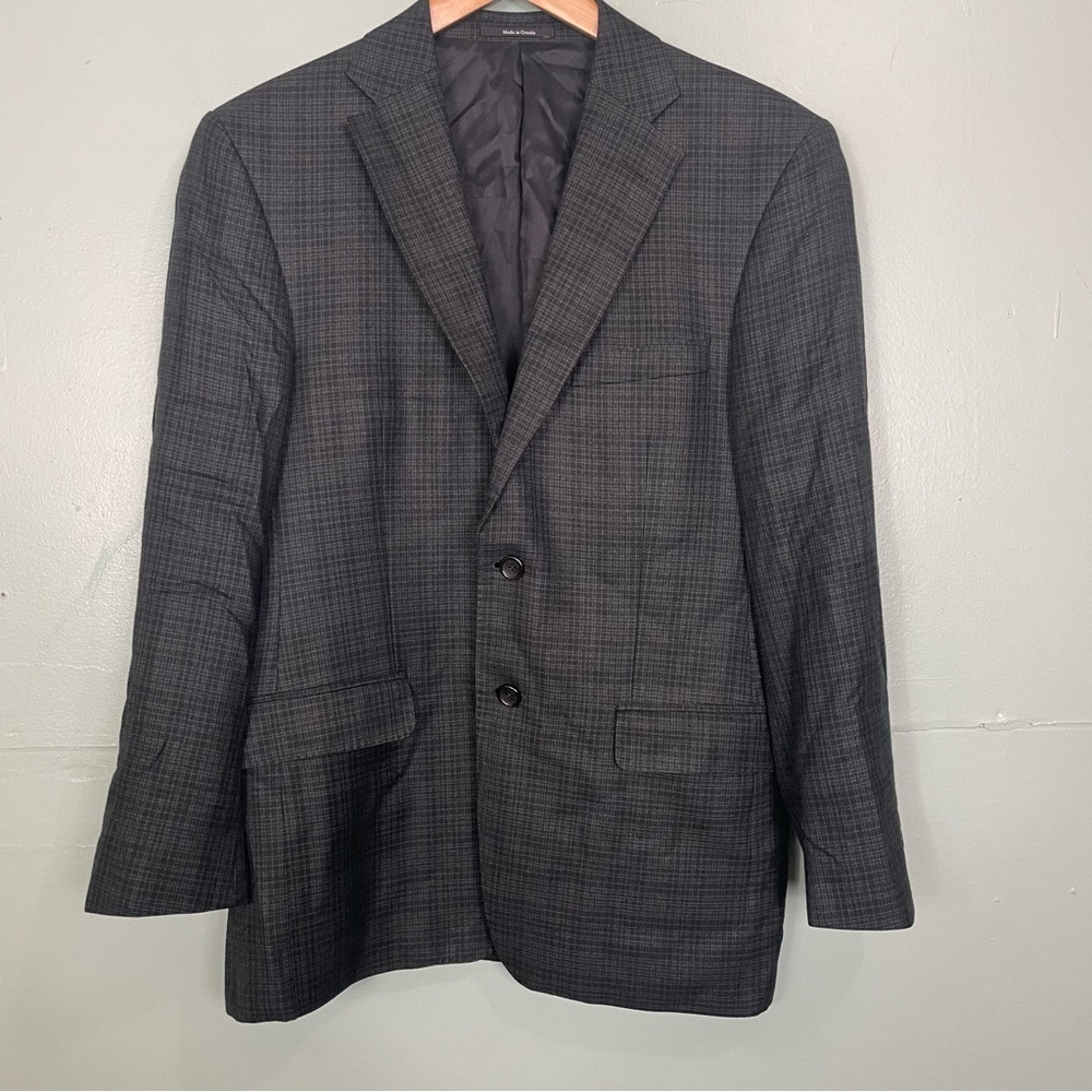 Versace Collection City Blazer 100% Bamboo Plaid Black Gray Size‎ 48 Lined